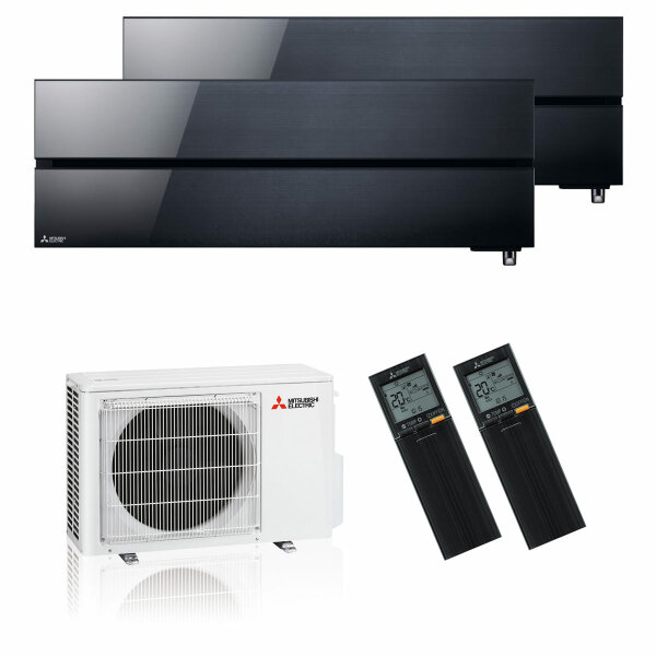 Mitsubishi Electric Klimaanlage Diamond Wandgerät Multisplit Set mit 2 Innengeräten 2 x 2,5 kW Onyx Schwarz