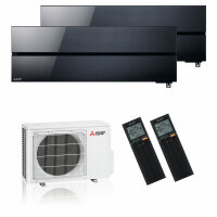 Mitsubishi Electric Klimaanlage Diamond Wandgerät Multisplit Set mit 2 Innengeräten 2 x 2,5 kW Onyx Schwarz