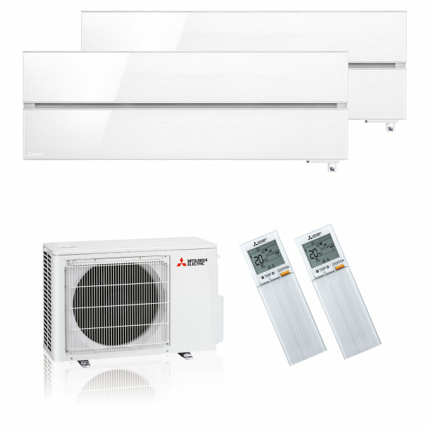 Mitsubishi Electric Klimaanlage Diamond Wandgerät Multisplit Set mit 2 Innengeräten 2,5 kW + 3,5 kW Perlweiß