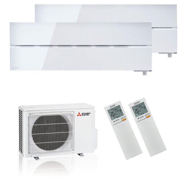 Mitsubishi Electric Klimaanlage Diamond Wandgerät Multisplit Set mit 2 Innengeräten 2,5 kW + 3,5 kW Naturweiß
