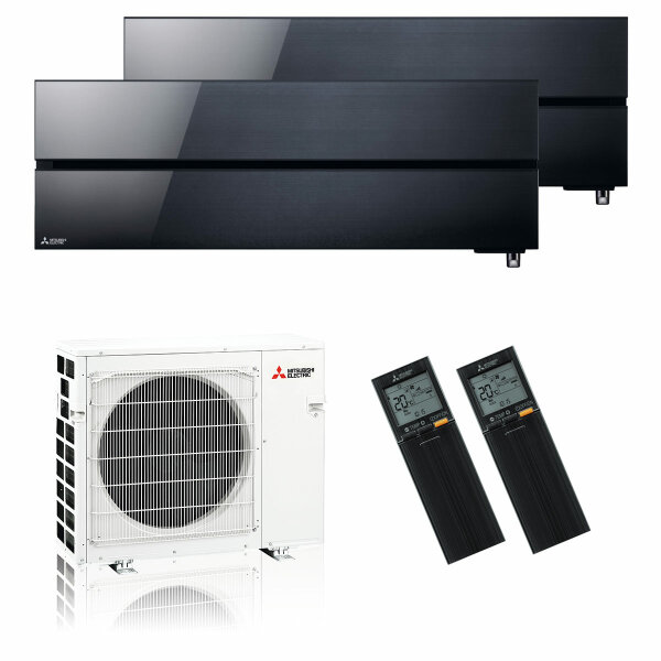 Mitsubishi Electric Klimaanlage Diamond Wandgerät Multisplit Set mit 2 Innengeräten 2,5 kW + 5,0 kW Onyx Schwarz