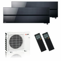 Mitsubishi Electric Klimaanlage Diamond Wandgerät Multisplit Set mit 2 Innengeräten 2,5 kW + 5,0 kW Onyx Schwarz