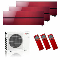 Mitsubishi Electric Klimaanlage Diamond Wandgerät Multisplit Set mit 3 Innengeräten 3 x 2,5 kW Rubinrot