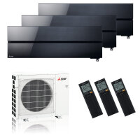Mitsubishi Electric Klimaanlage Diamond Wandgerät Multisplit Set mit 3 Innengeräten 2 x 2,5 + 3,5 kW Onyx Schwarz
