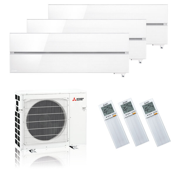 Mitsubishi Electric Klimaanlage Diamond Wandgerät Multisplit Set mit 3 Innengeräten 2 x 2,5 + 3,5 kW Perlweiß