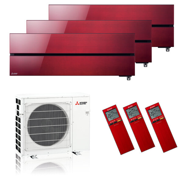 Mitsubishi Electric Klimaanlage Diamond Wandgerät Multisplit Set mit 3 Innengeräten 2 x 2,5 + 5,0 kW Rubinrot