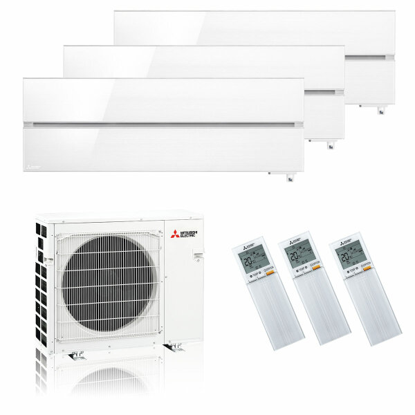 Mitsubishi Electric Klimaanlage Diamond Wandgerät Multisplit Set mit 3 Innengeräten 2 x 2,5 + 5,0 kW Perlweiß