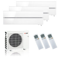 Mitsubishi Electric Klimaanlage Diamond Wandgerät Multisplit Set mit 3 Innengeräten 2 x 2,5 + 5,0 kW Perlweiß
