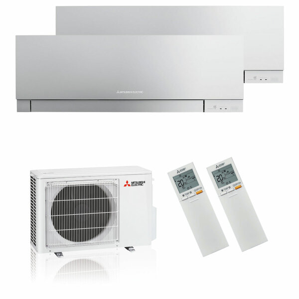 Mitsubishi Electric Klimaanlage Premium Wandgerät Multisplit Set mit 2 Innengeräten 2 x 2,5 kW Silber