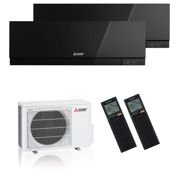 Mitsubishi Electric Klimaanlage Premium Wandgerät Multisplit Set mit 2 Innengeräten 2,5 kW + 3,5 kW Schwarz