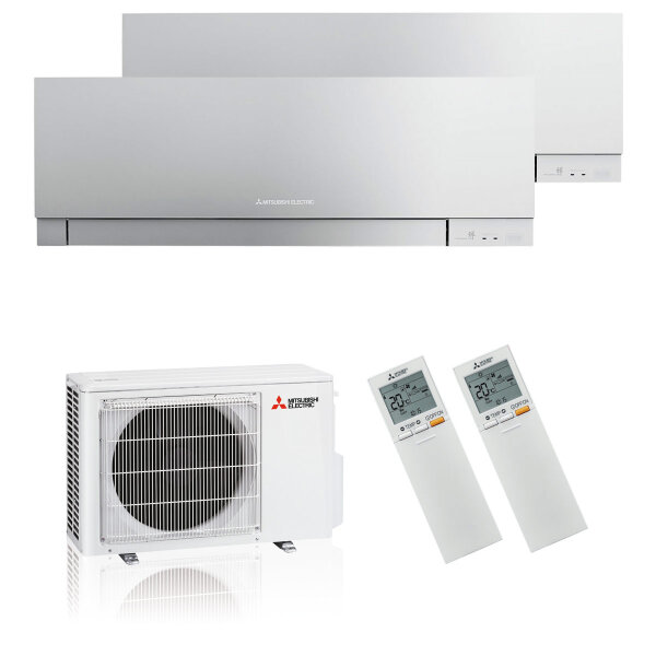 Mitsubishi Electric Klimaanlage Premium Wandgerät Multisplit Set mit 2 Innengeräten 2,5 kW + 3,5 kW Silber