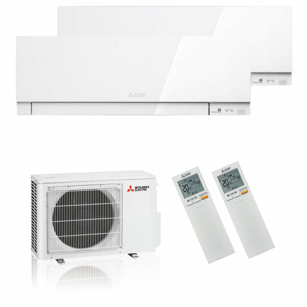 Mitsubishi Electric Klimaanlage Premium Wandgerät Multisplit Set mit 2 Innengeräten 2,5 kW + 3,5 kW Weiß