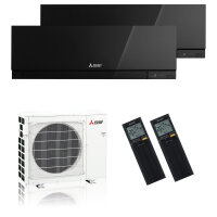 Mitsubishi Electric Klimaanlage Premium Wandgerät Multisplit Set mit 2 Innengeräten 2,5 kW + 5,0 kW Schwarz
