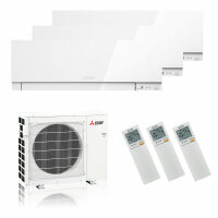 Mitsubishi Electric Klimaanlage Premium Wandgerät Multisplit Set mit 3 Innengeräten 2 x 2,5 + 3,5 kW Weiß