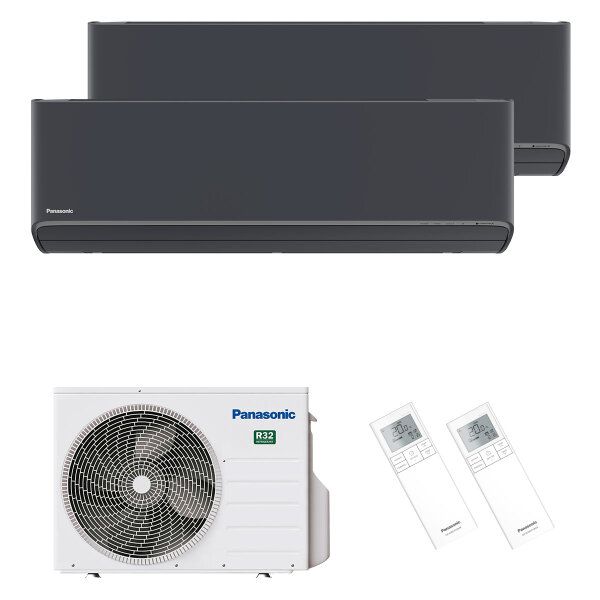 Panasonic Klimaanlage Etherea Multisplit Set mit 2 Innengeräten 2,5 kW + 3,5 kW Graphit