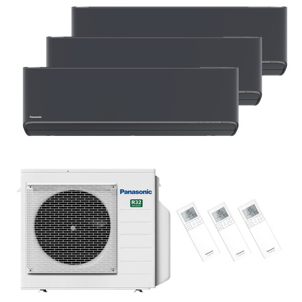Panasonic Klimaanlage Etherea Multisplit Set mit 3 Innengeräten 2 x 2,5 kW + 3,5 kW Graphit